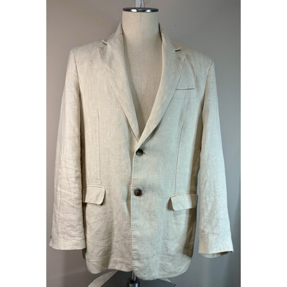 Club Room Luxury 100% Linen Ivory Dual Vent Stitched Lapel Jacket Blazer Large